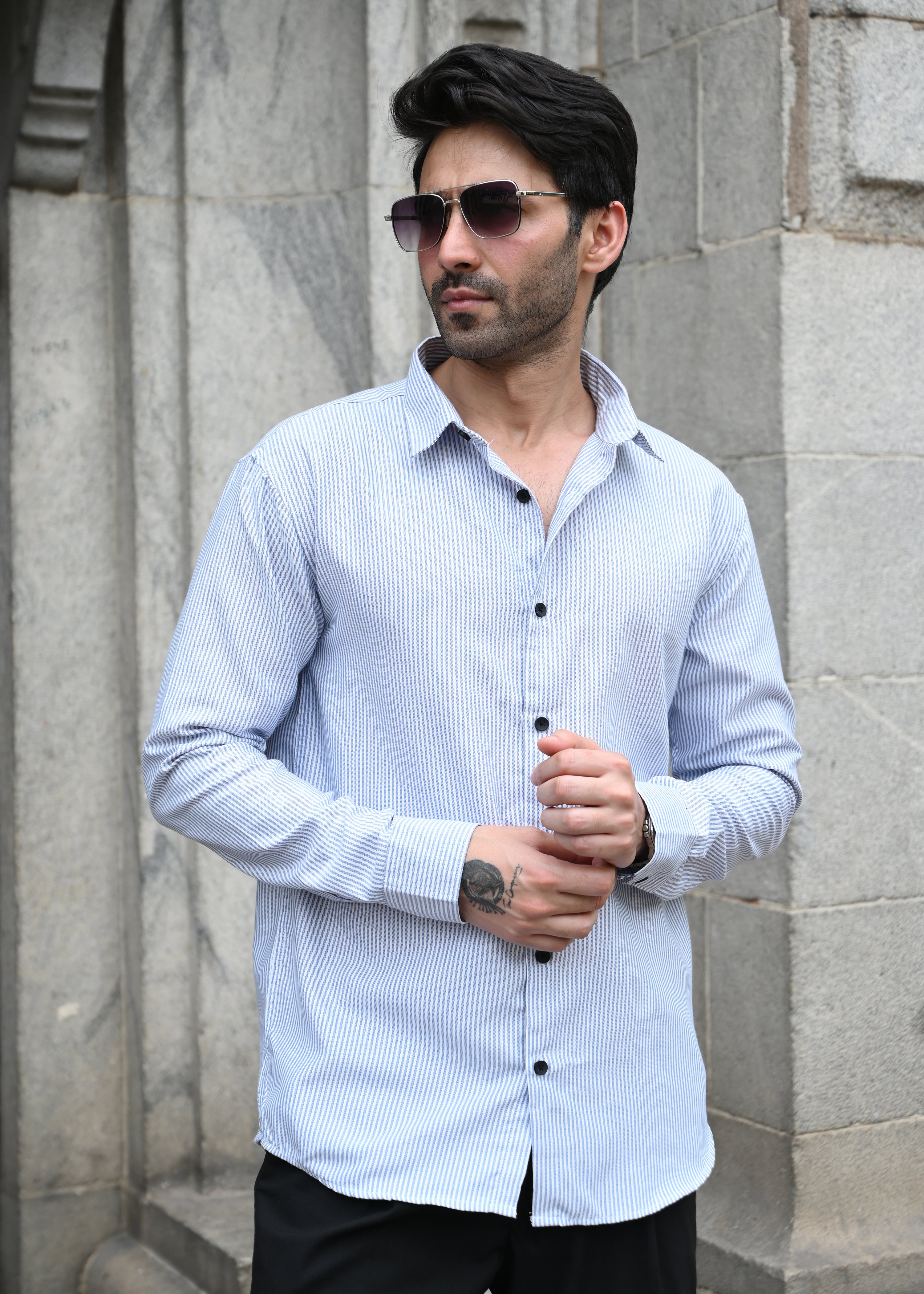 Blue Pinstripe Long Sleeve Shirt - Snipes