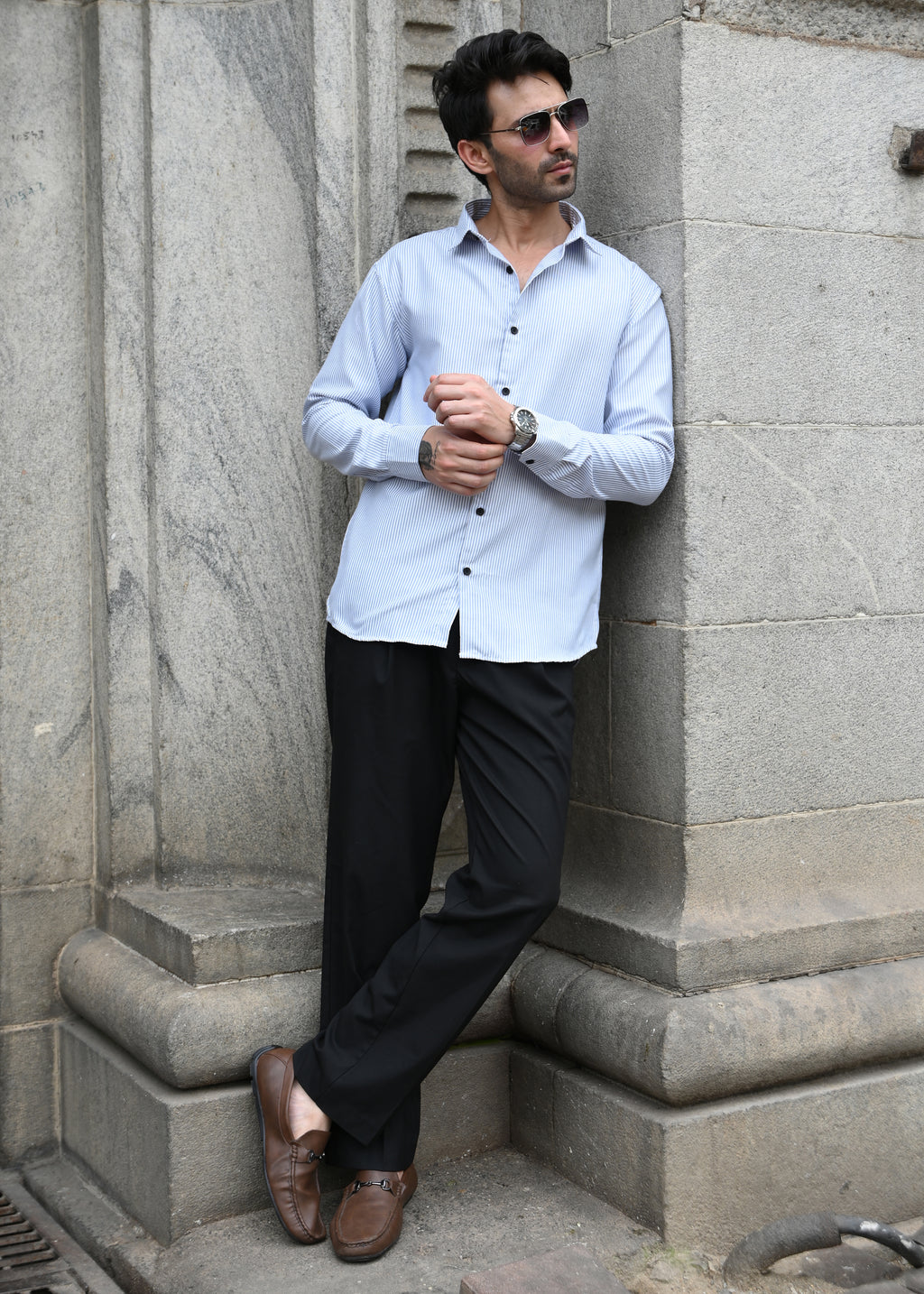 Blue Pinstripe Long Sleeve Shirt - Snipes