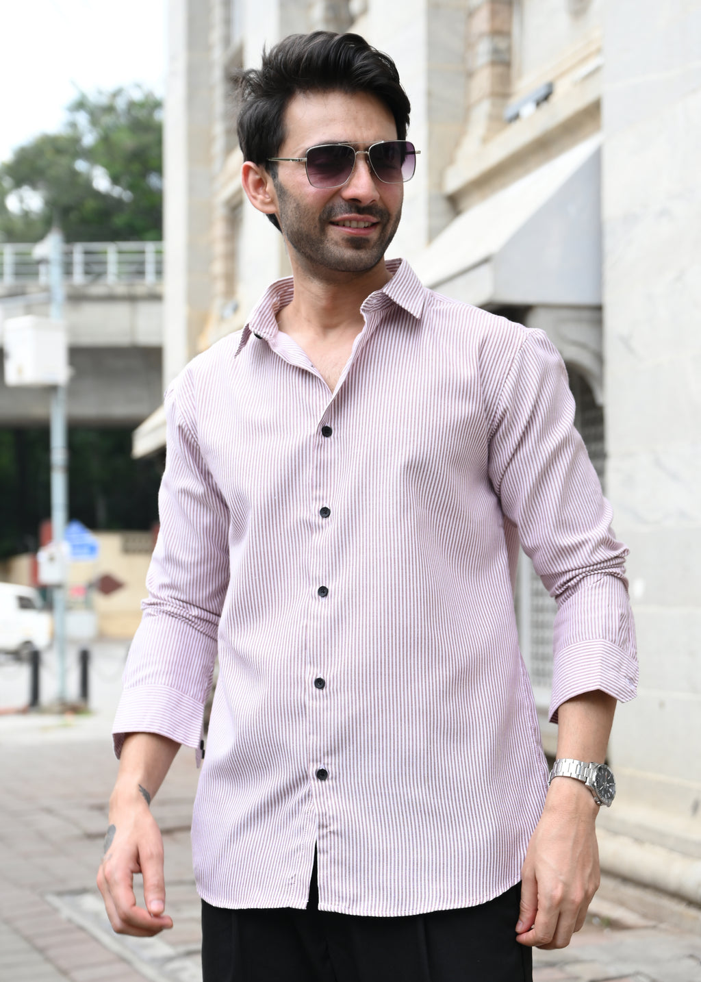 Maroon Pinstripe Long Sleeve Shirt - Snipes