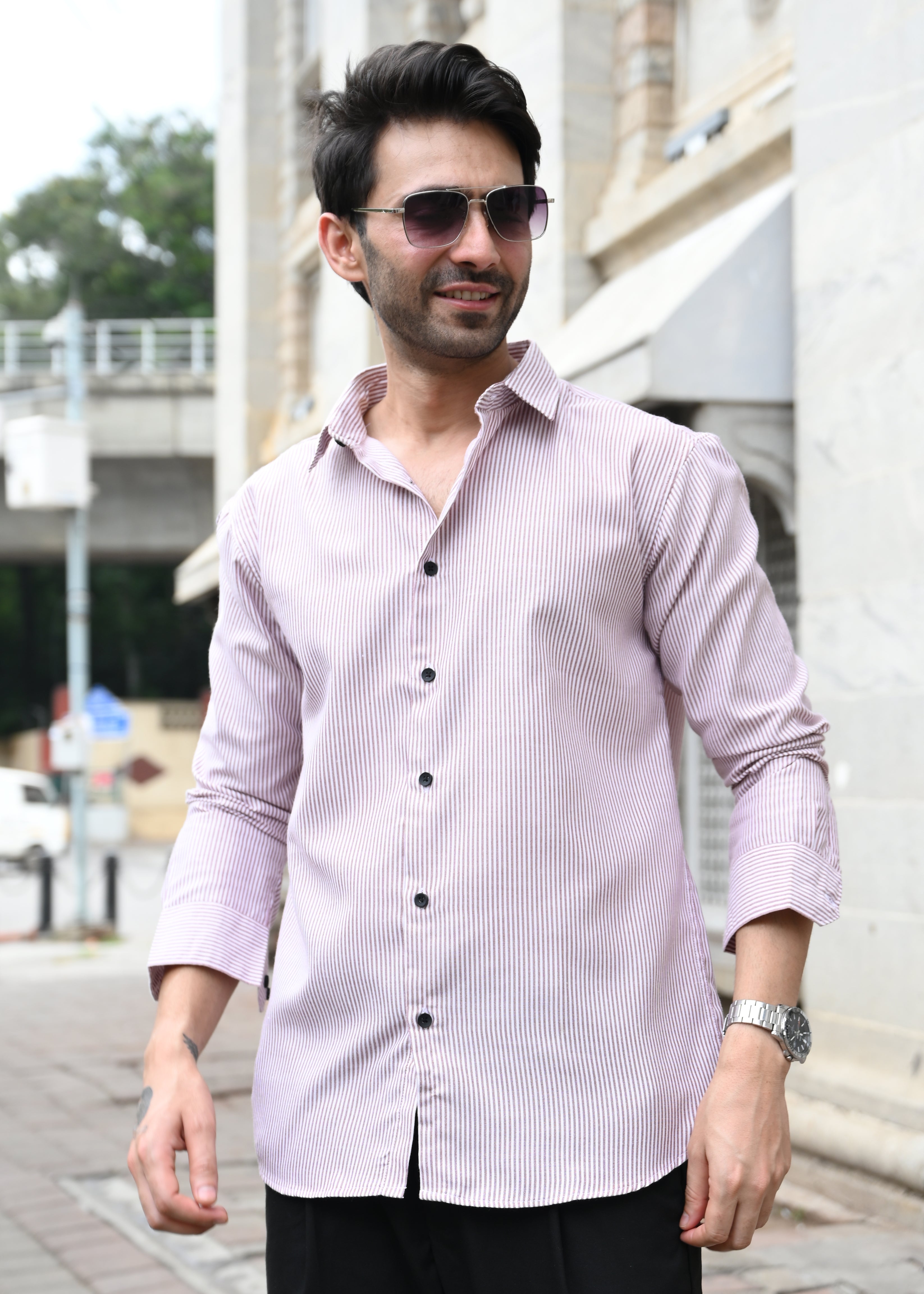 Maroon Pinstripe Long Sleeve Shirt - Snipes