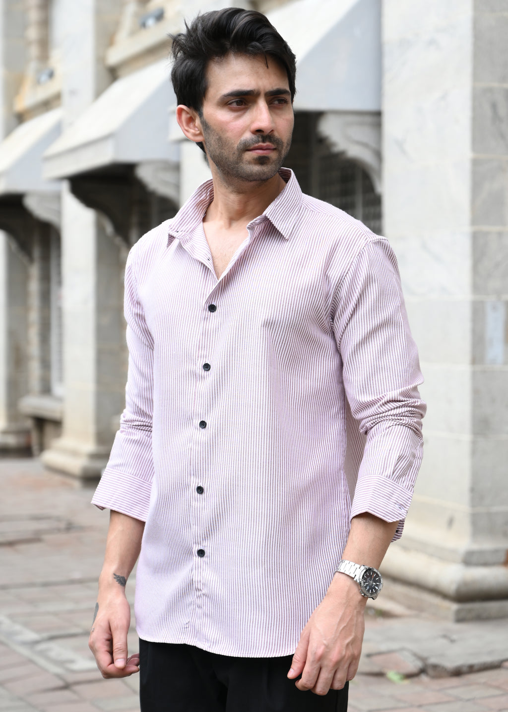 Maroon Pinstripe Long Sleeve Shirt - Snipes