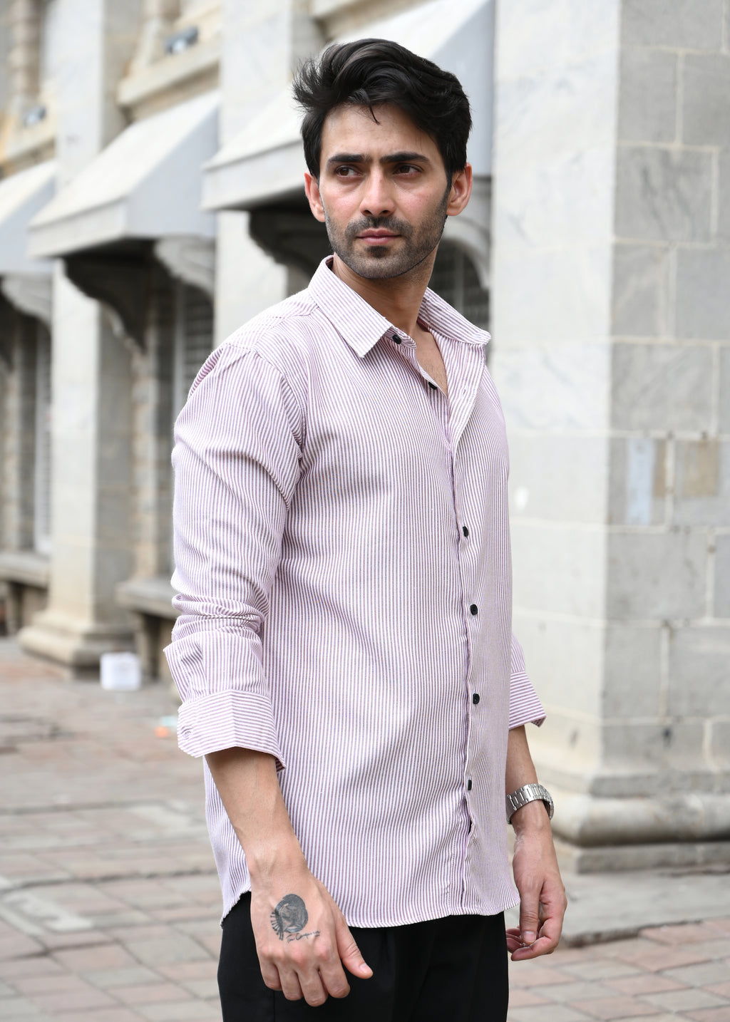 Maroon Pinstripe Long Sleeve Shirt - Snipes