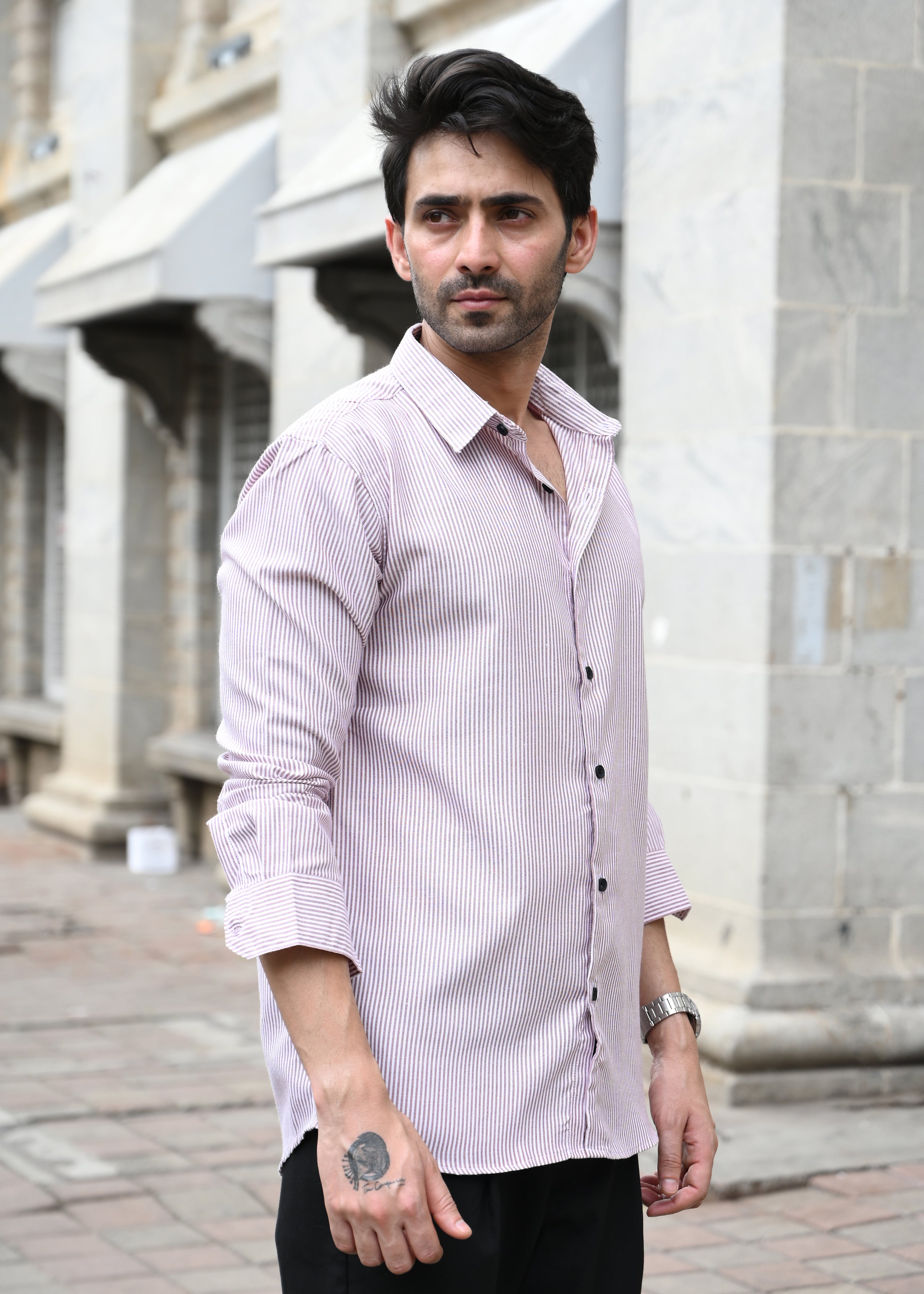 Maroon Pinstripe Long Sleeve Shirt - Snipes