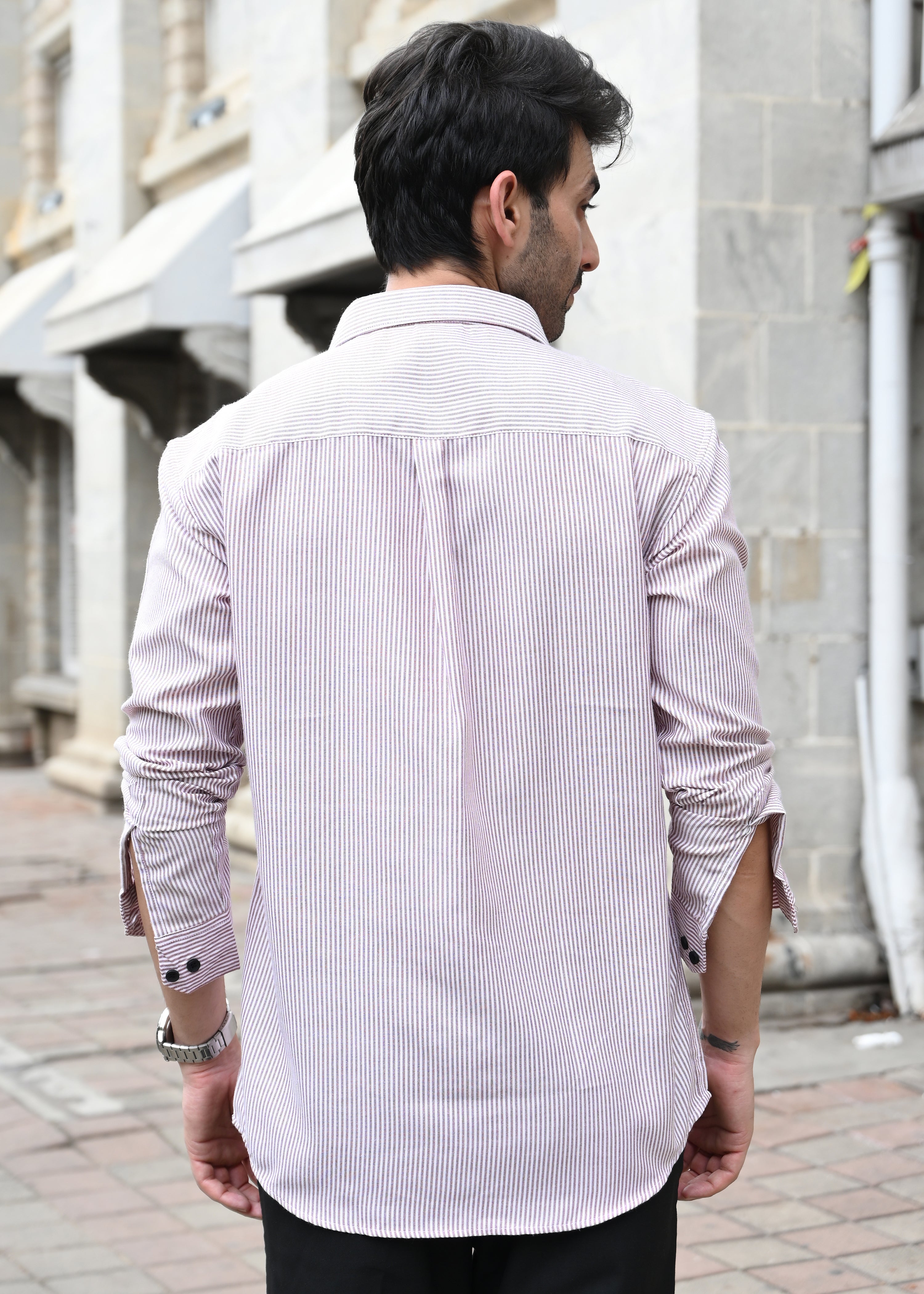 Maroon Pinstripe Long Sleeve Shirt - Snipes