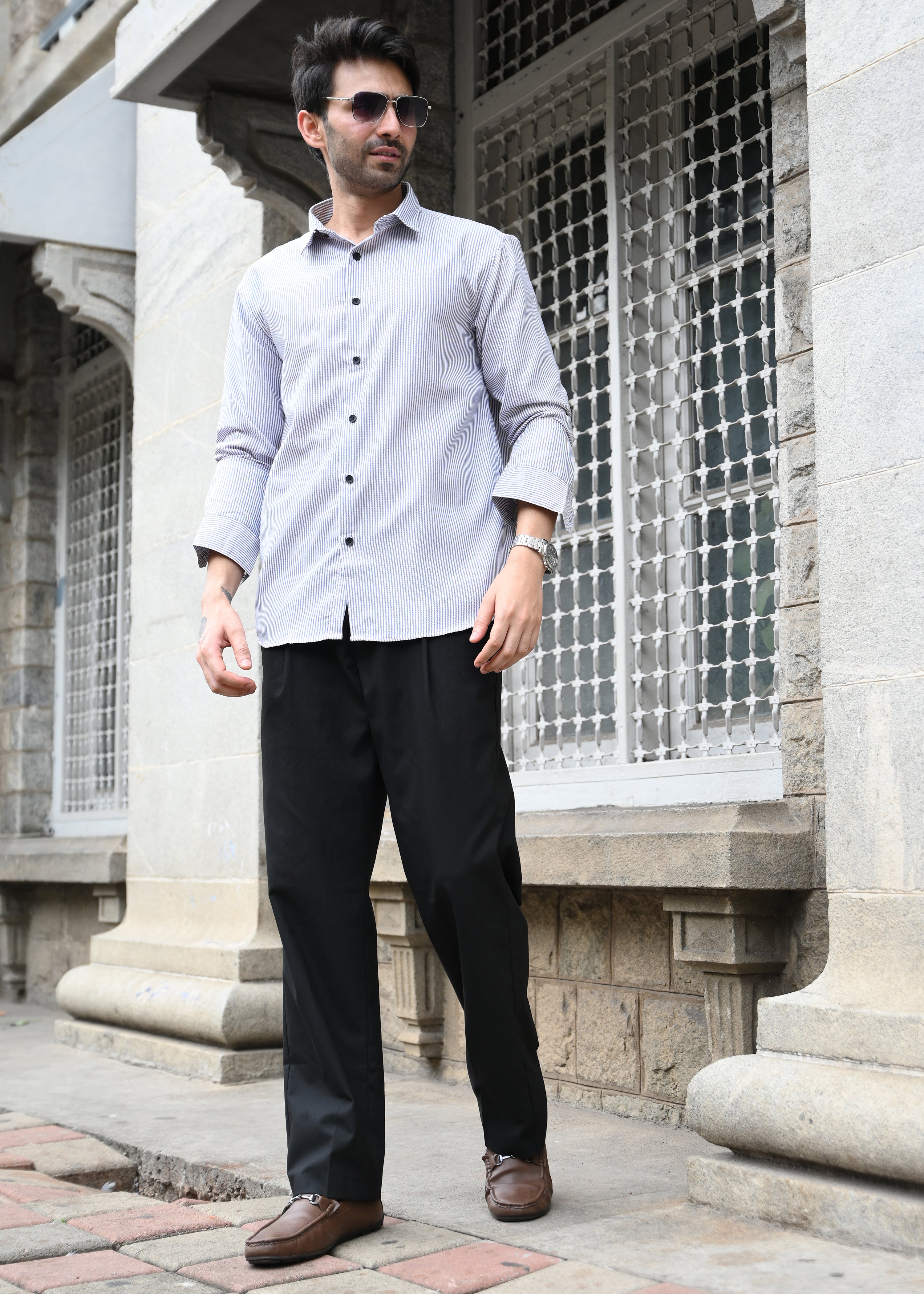 Grey Pinstripe Long Sleeve Shirt - Snipes Main image