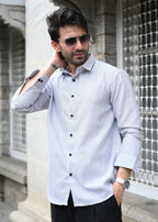 Grey Pinstripe Long Sleeve Shirt - Snipes