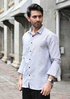 Grey Pinstripe Long Sleeve Shirt - Snipes