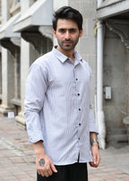 Grey Pinstripe Long Sleeve Shirt - Snipes