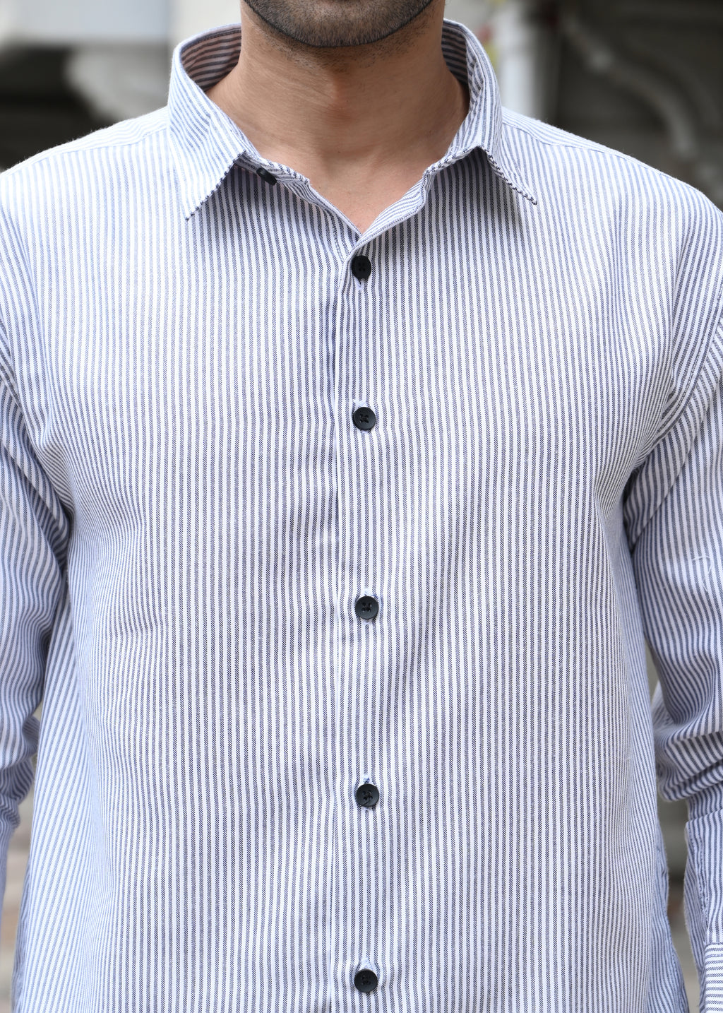 Grey Pinstripe Long Sleeve Shirt - Snipes