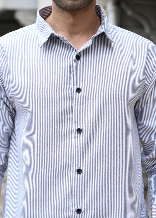 Grey Pinstripe Long Sleeve Shirt