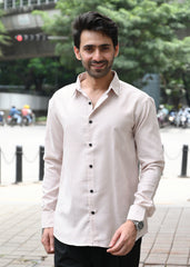 Beige Pinstripe Long Sleeve Shirt
