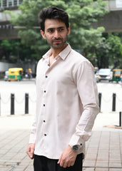 Beige Pinstripe Long Sleeve Shirt