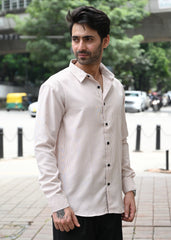 Beige Pinstripe Long Sleeve Shirt