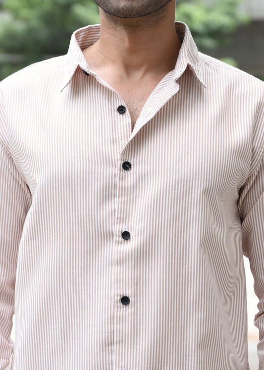 Beige Pinstripe Long Sleeve Shirt