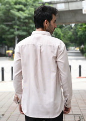 Beige Pinstripe Long Sleeve Shirt