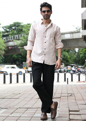 Beige Pinstripe Long Sleeve Shirt