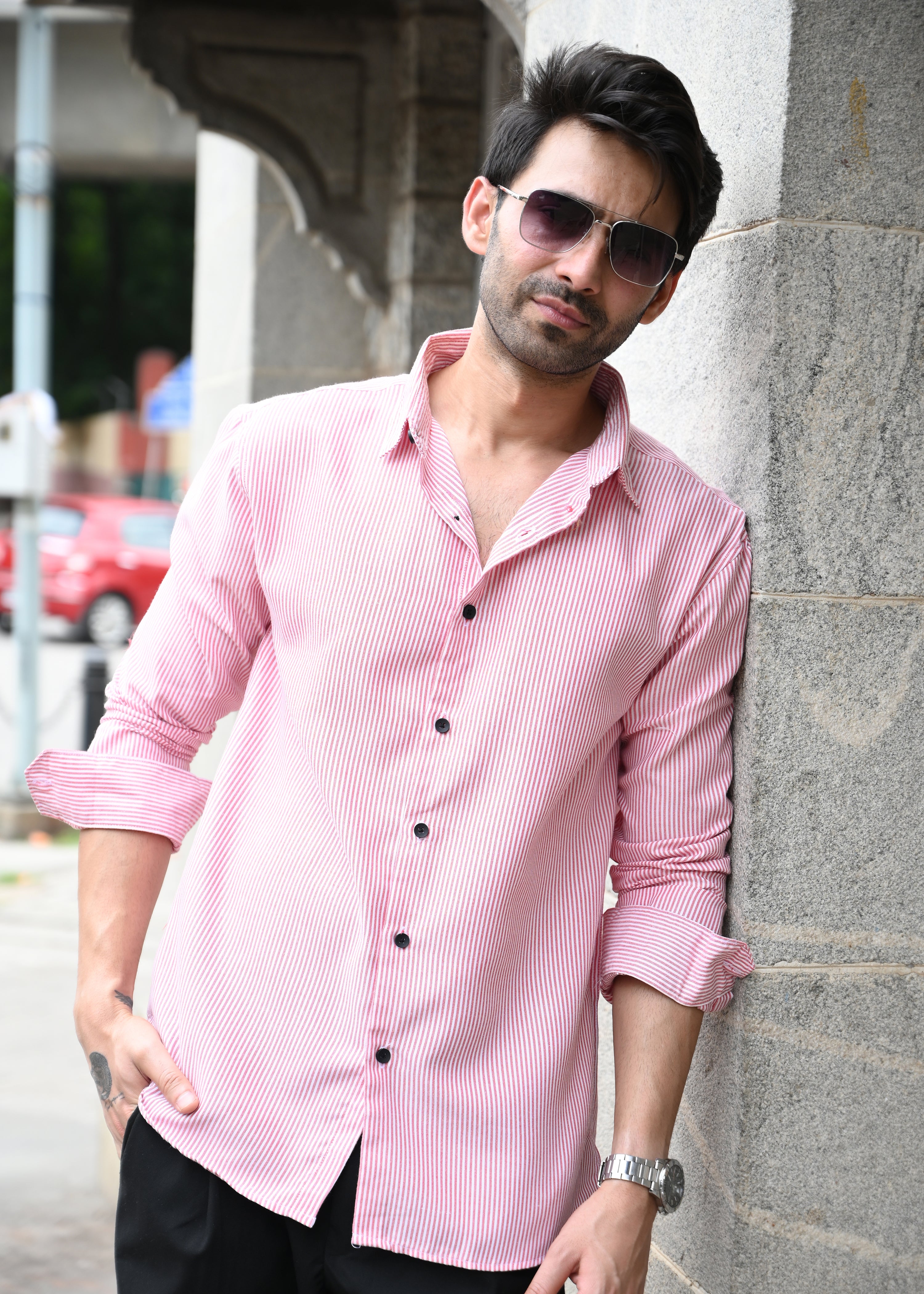 Pink Pinstripe Long Sleeve Shirt - Snipes