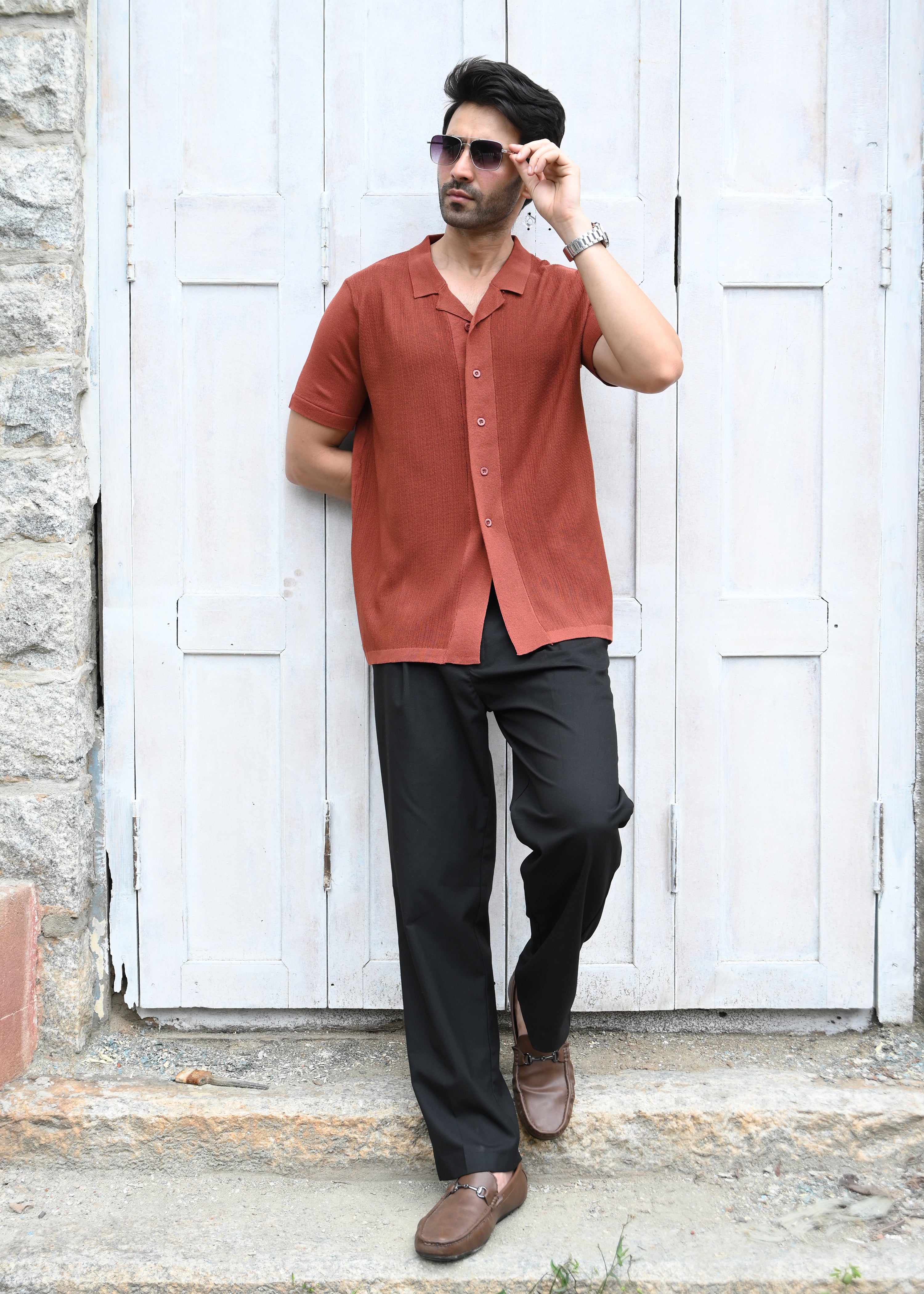Rust Textured Button-Up Shirt - Snipes