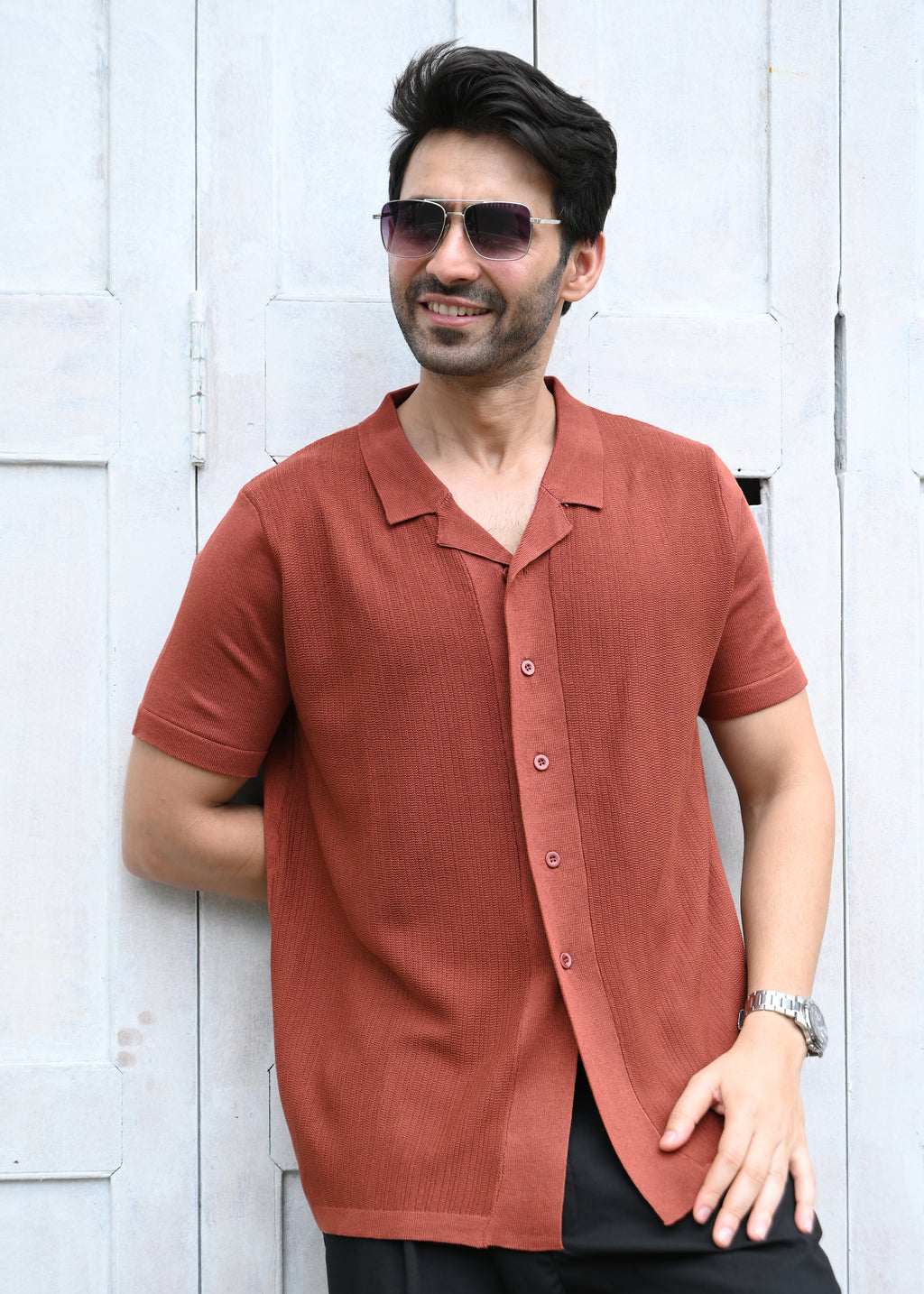 Rust Textured Button-Up Shirt - Snipes