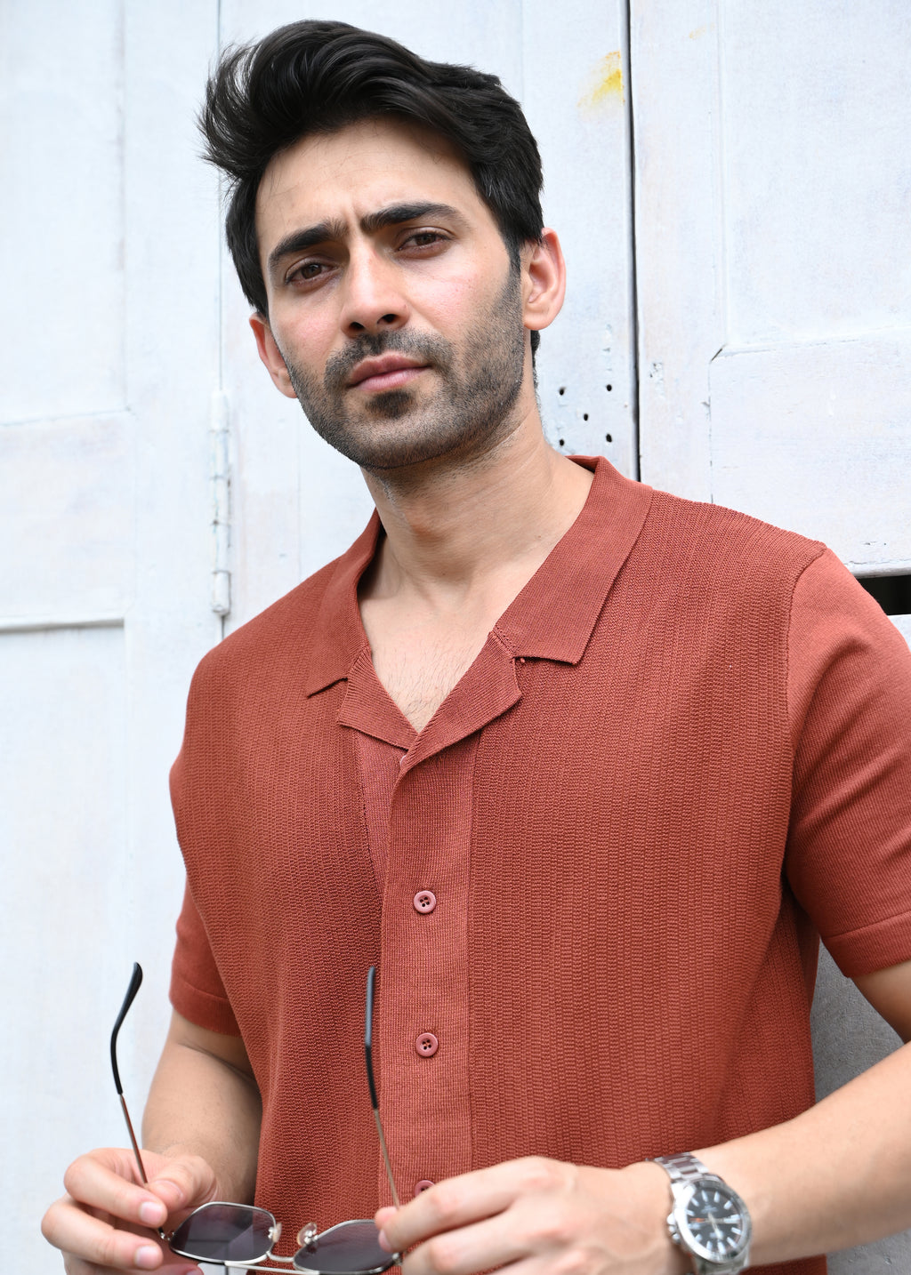 Rust Textured Button-Up Shirt - Snipes