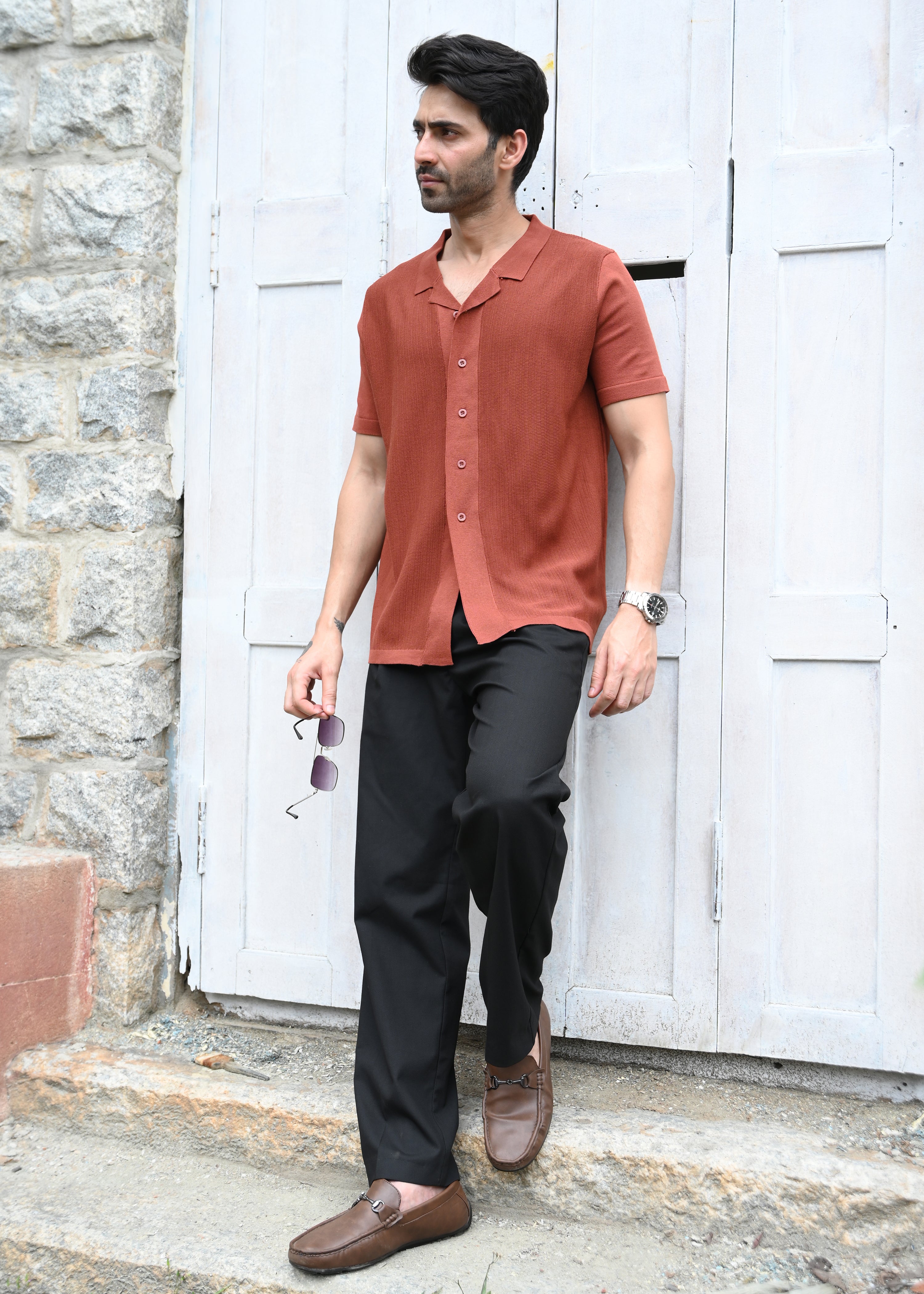 Rust Textured Button-Up Shirt - Snipes