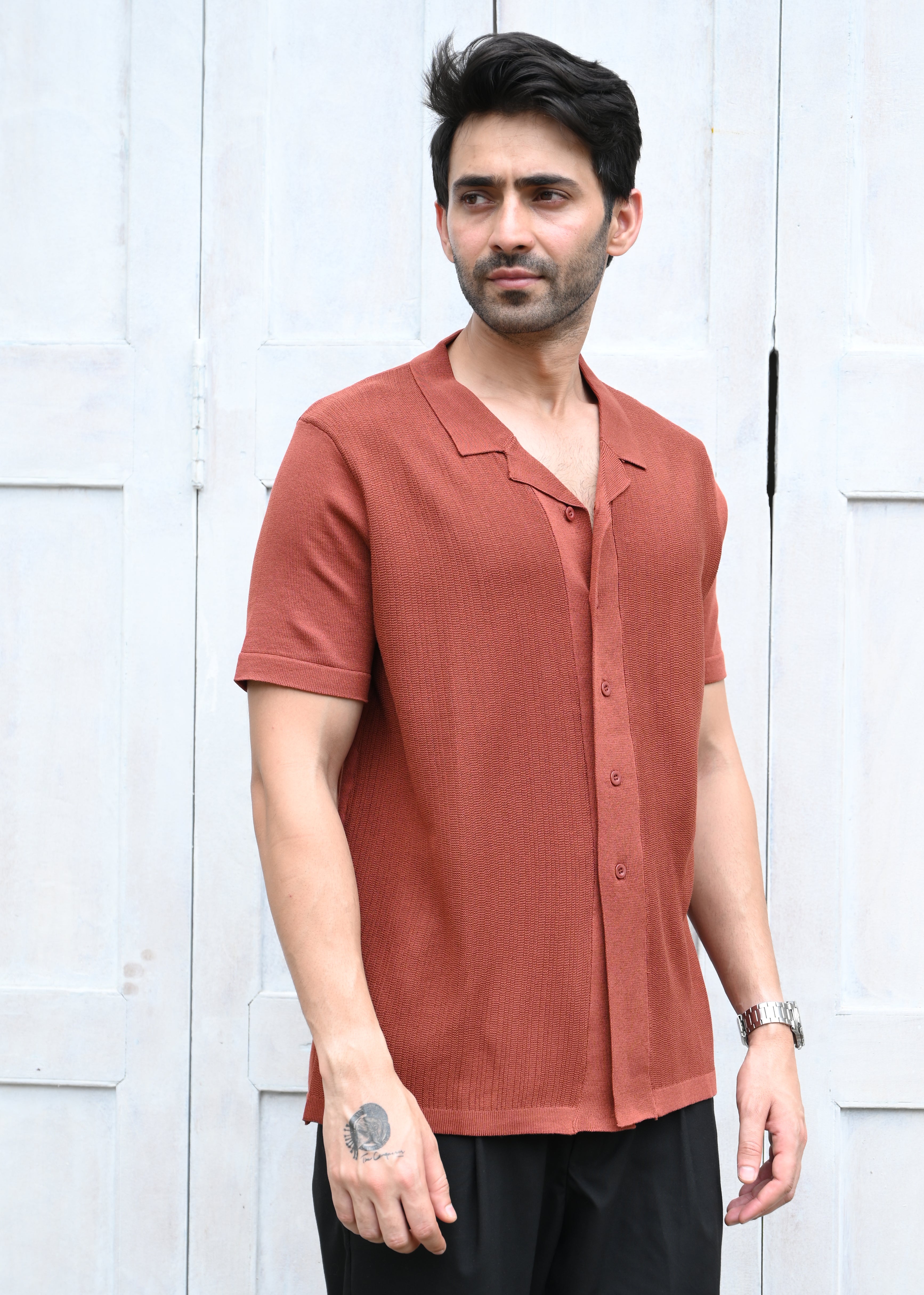 Rust Textured Button-Up Shirt - Snipes