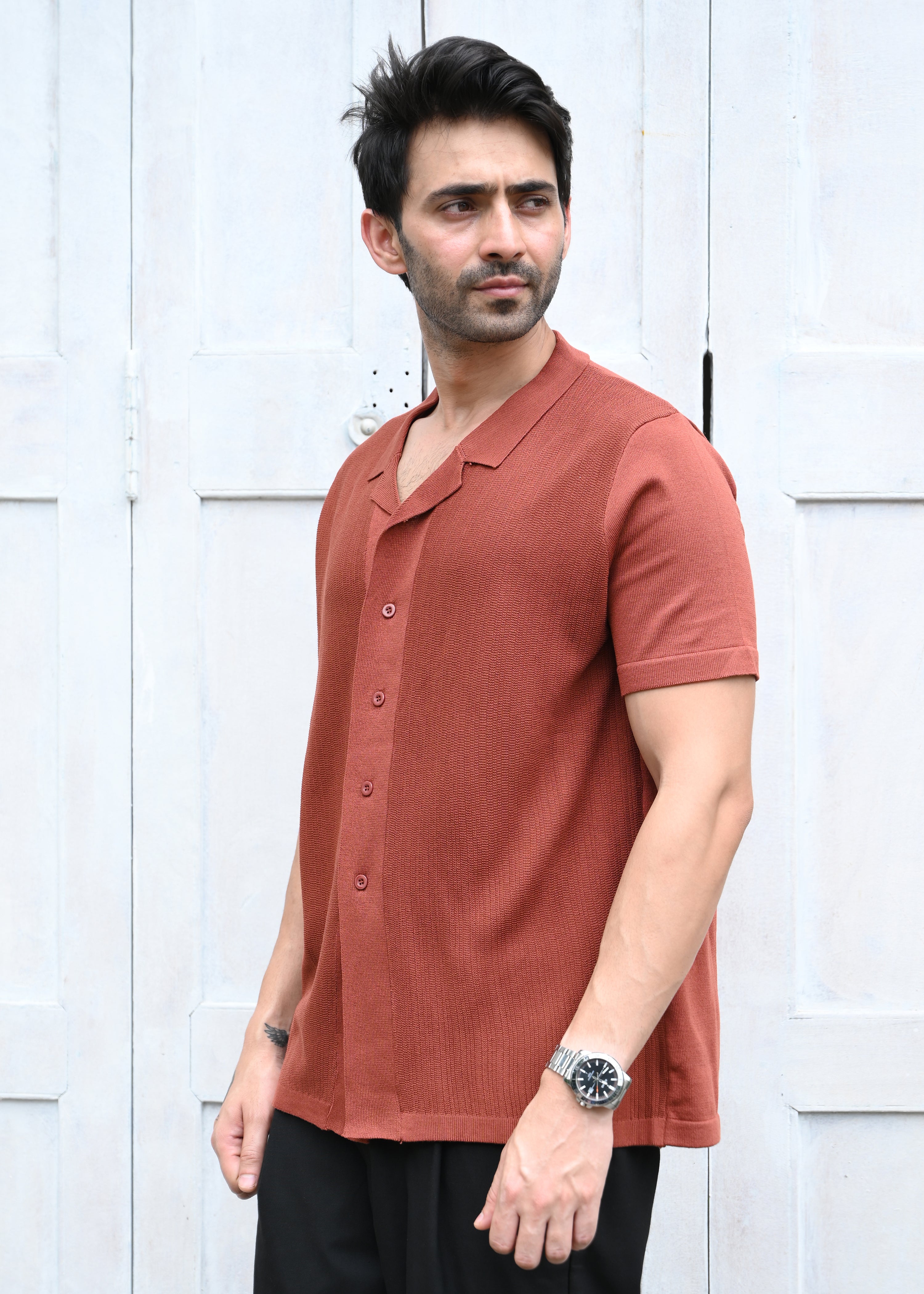 Rust Textured Button-Up Shirt - Snipes