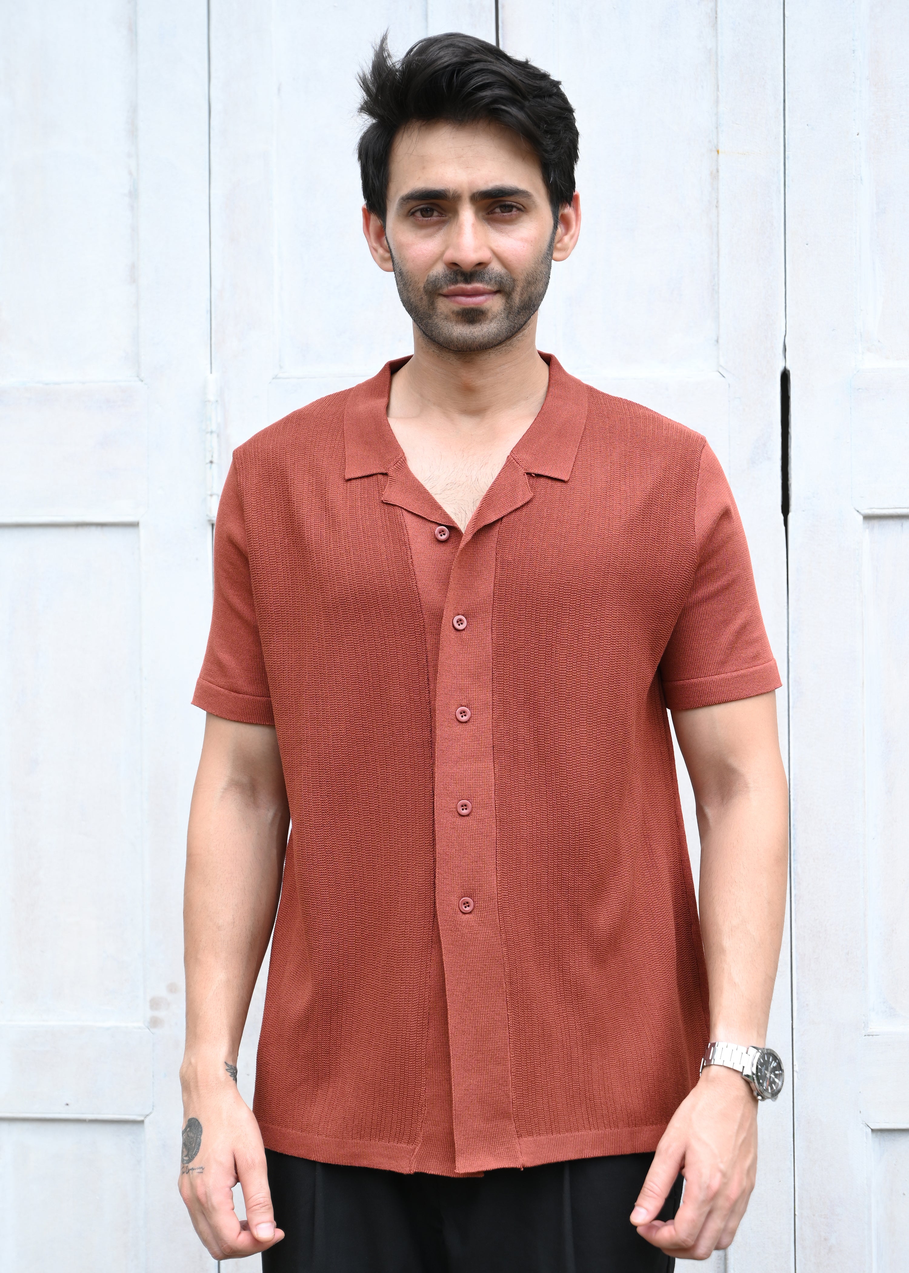 Rust Textured Button-Up Shirt - Snipes