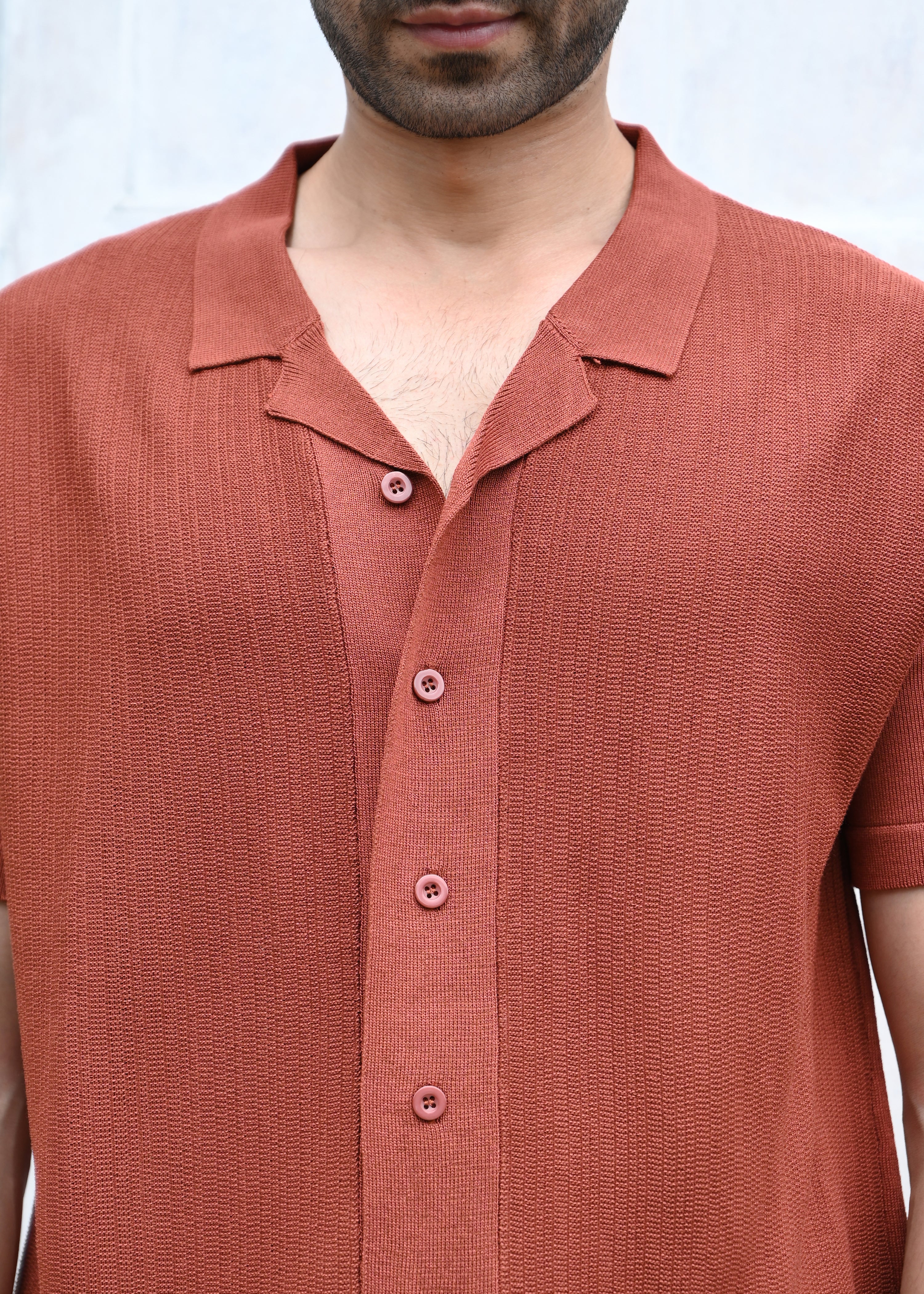 Rust Textured Button-Up Shirt - Snipes