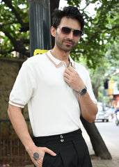 Half Sleeve Polo Zip T-Shirt - White