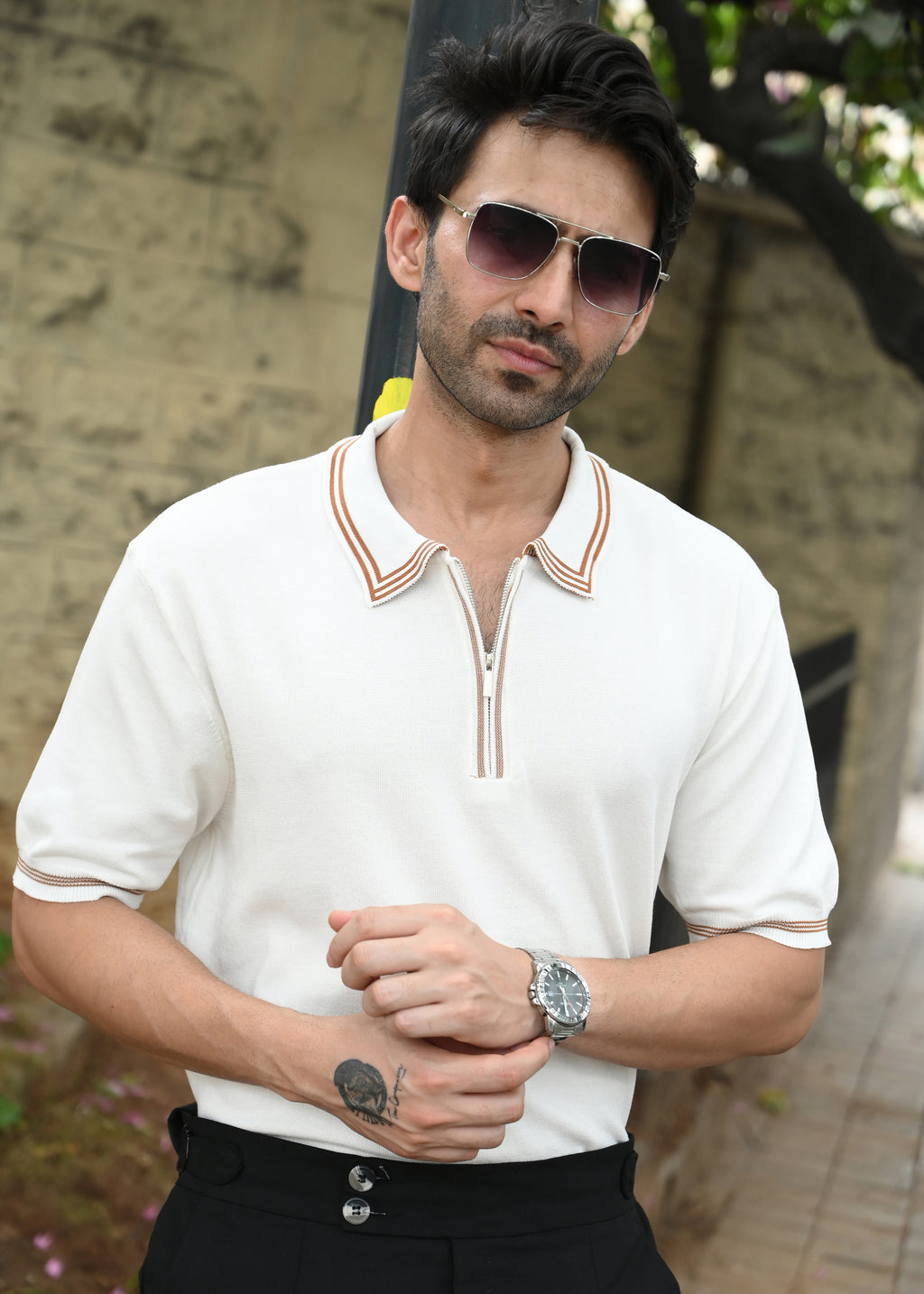 Half Sleeve Polo Zip T-Shirt - White - Snipes