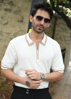 Half Sleeve Polo Zip T-Shirt - White - Snipes