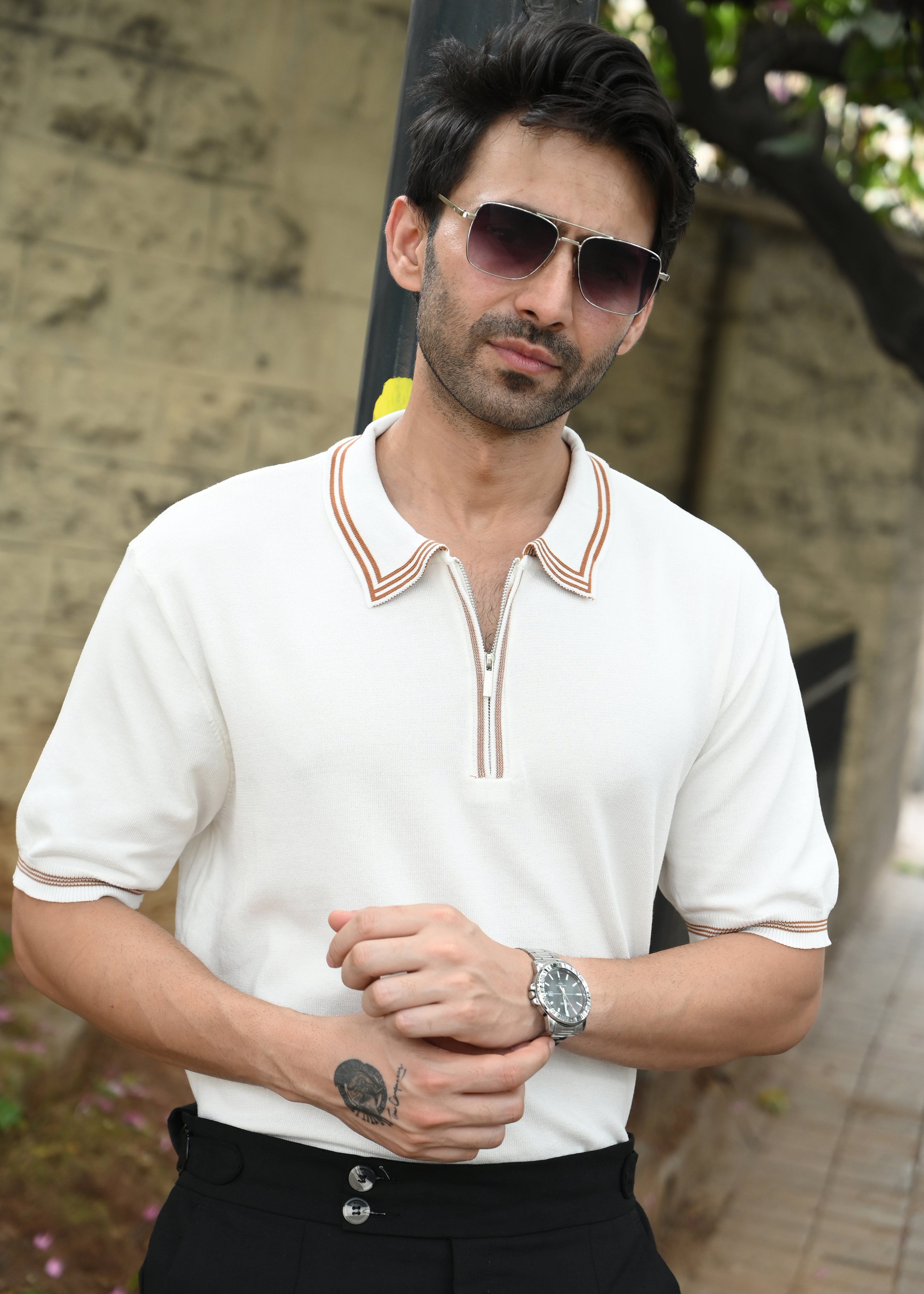 Half Sleeve Polo Zip T-Shirt - White - Snipes