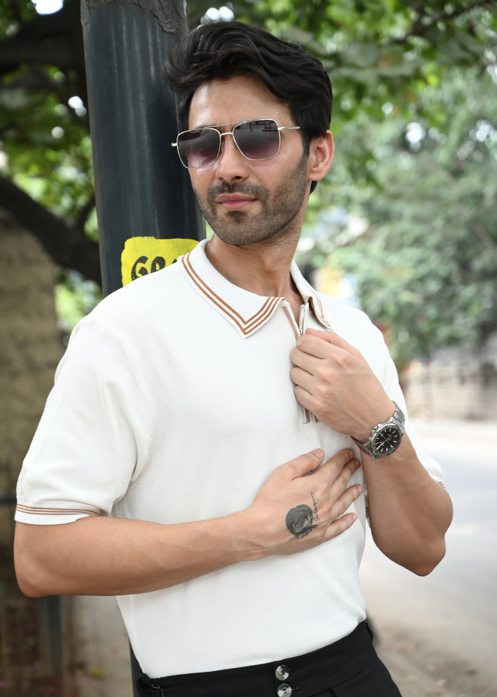 Half Sleeve Polo Zip T-Shirt - White - Snipes