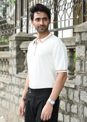 Half Sleeve Polo Zip T-Shirt - White