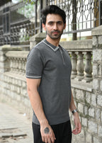 Half Sleeve Polo Zip T-Shirt - Grey - Snipes