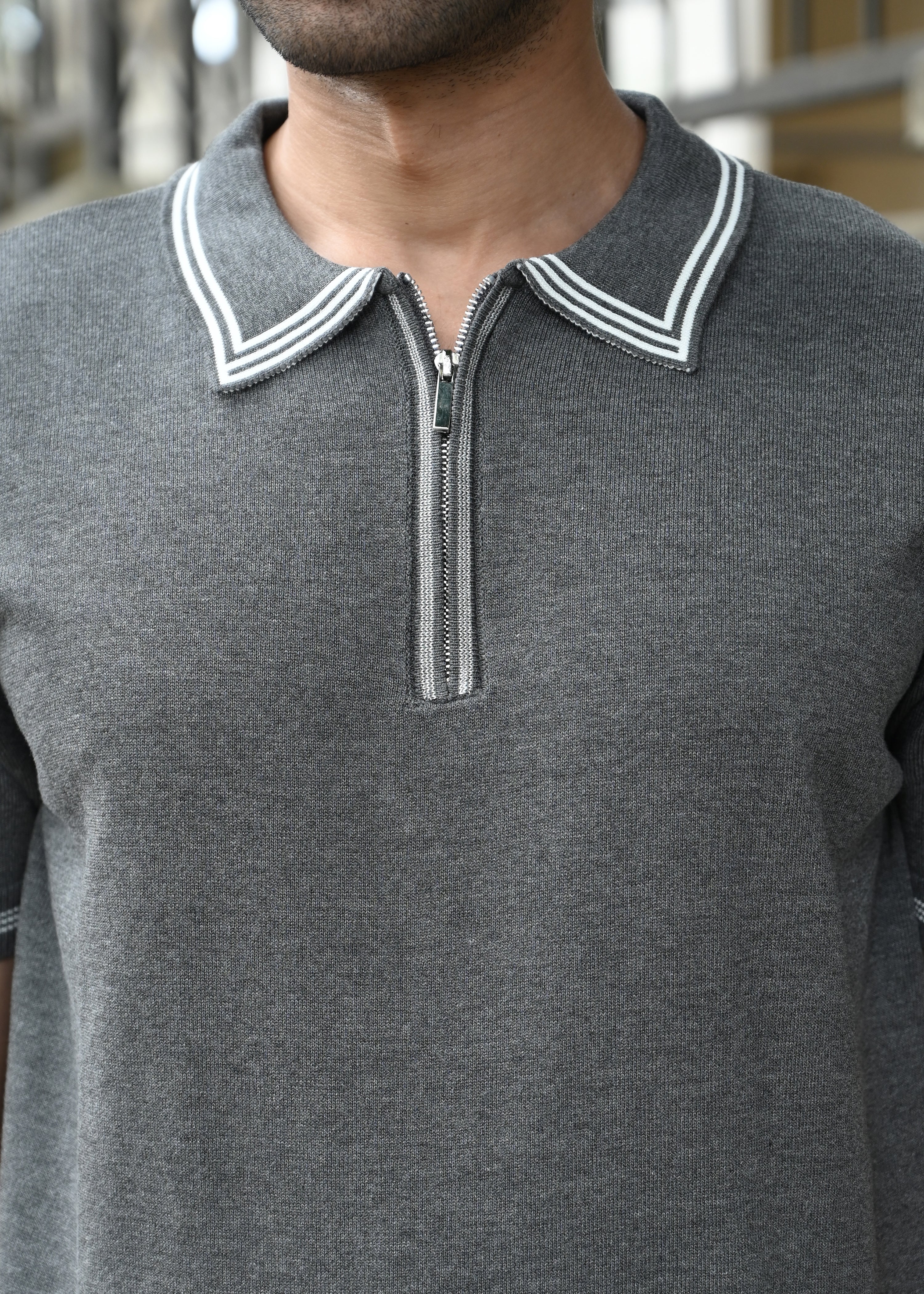 Half Sleeve Polo Zip T-Shirt - Grey - Snipes