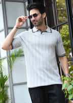 Textured Knit Polo T-Shirt - Grey - Snipes