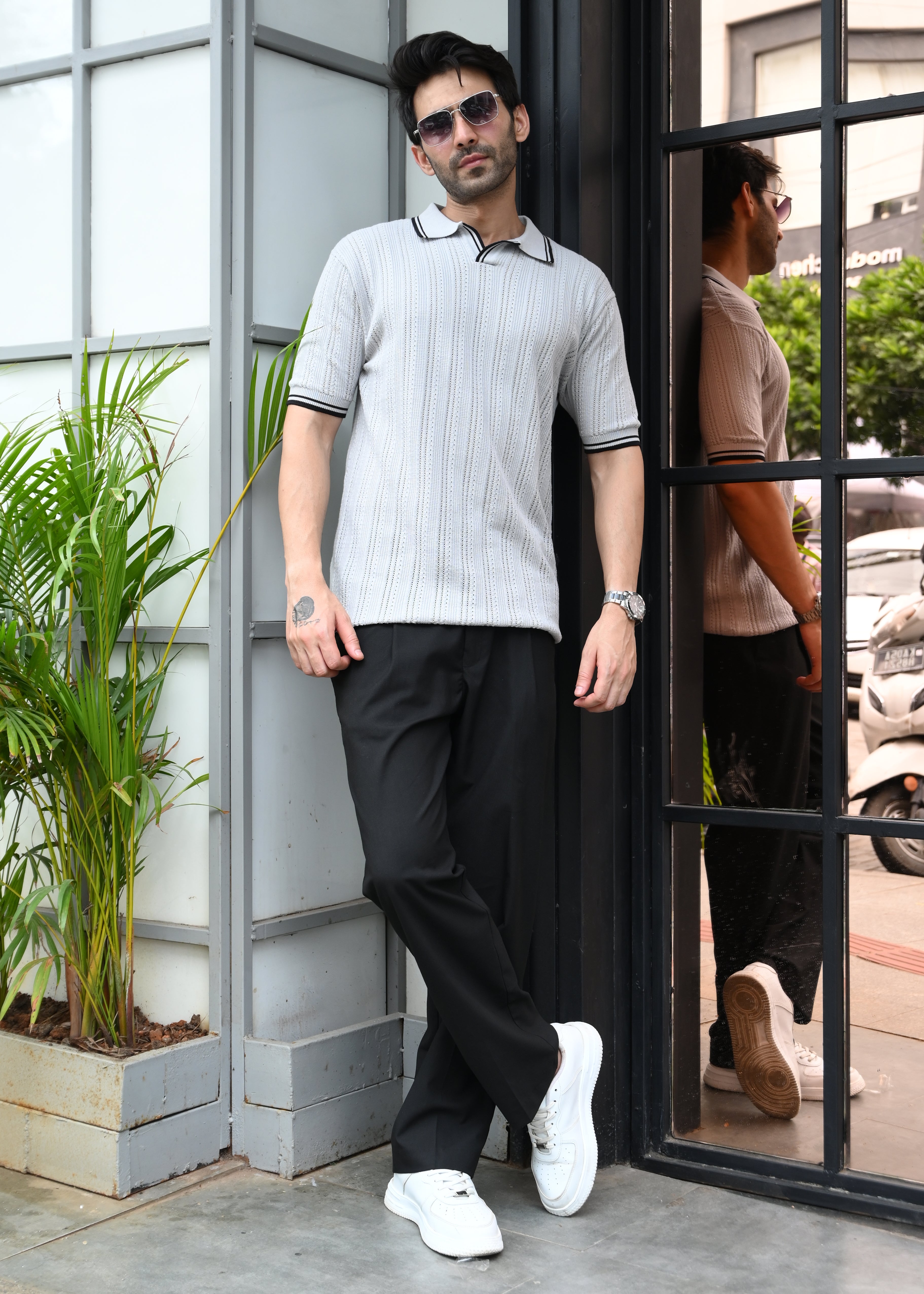 Textured Knit Polo T-Shirt - Grey - Snipes