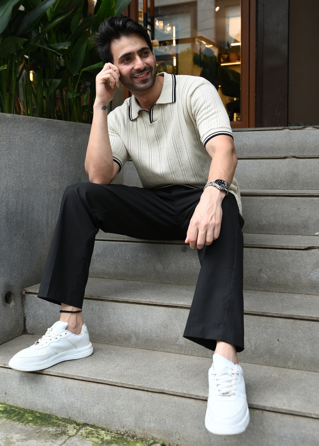 Textured Knit Polo T-Shirt - Beige - Snipes