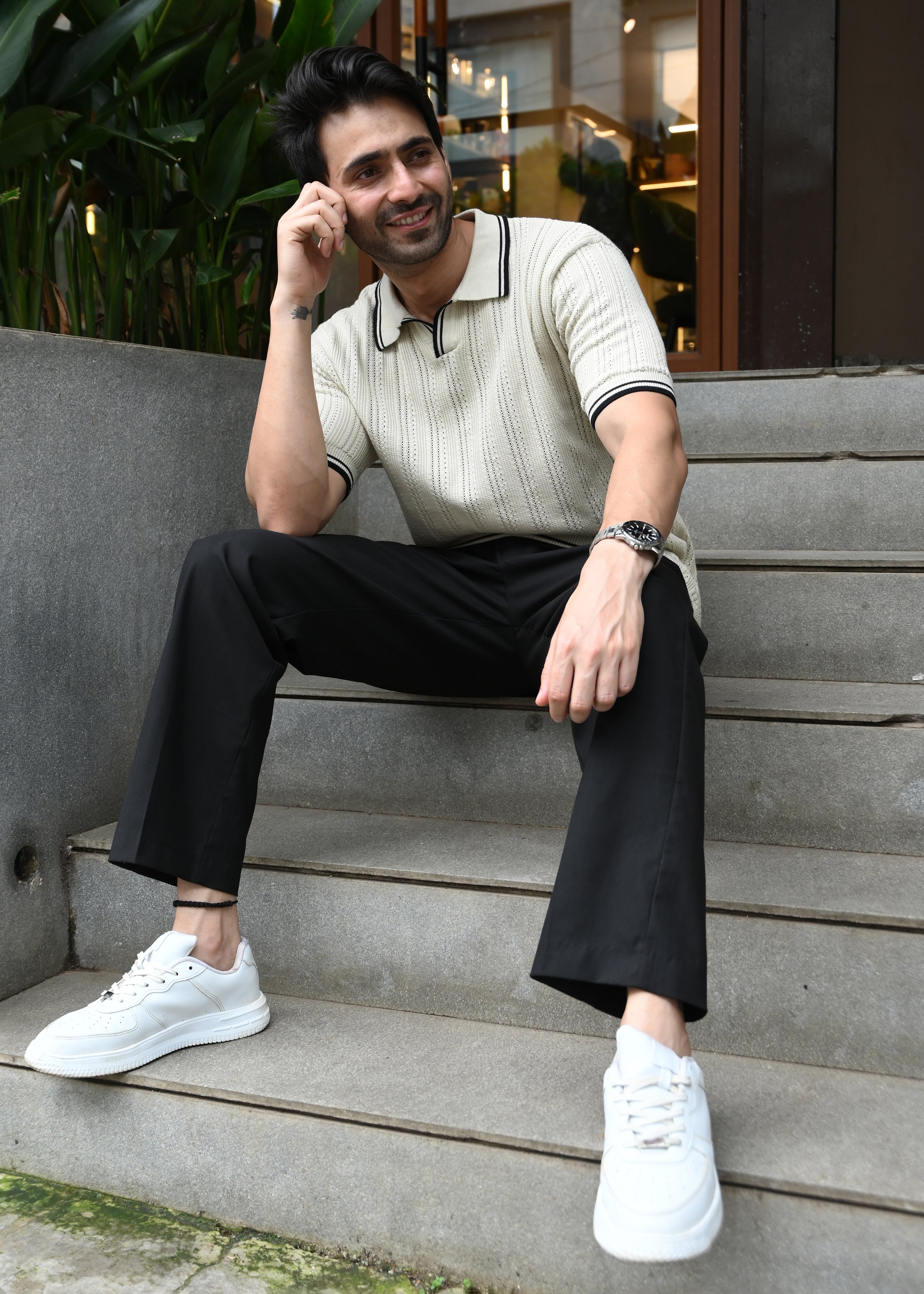 Textured Knit Polo T-Shirt - Beige - Snipes