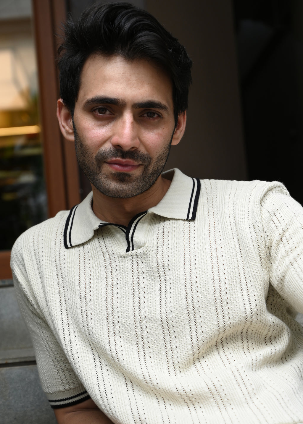 Textured Knit Polo T-Shirt - Beige - Snipes