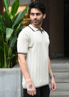 Textured Knit Polo T-Shirt - Beige - Snipes