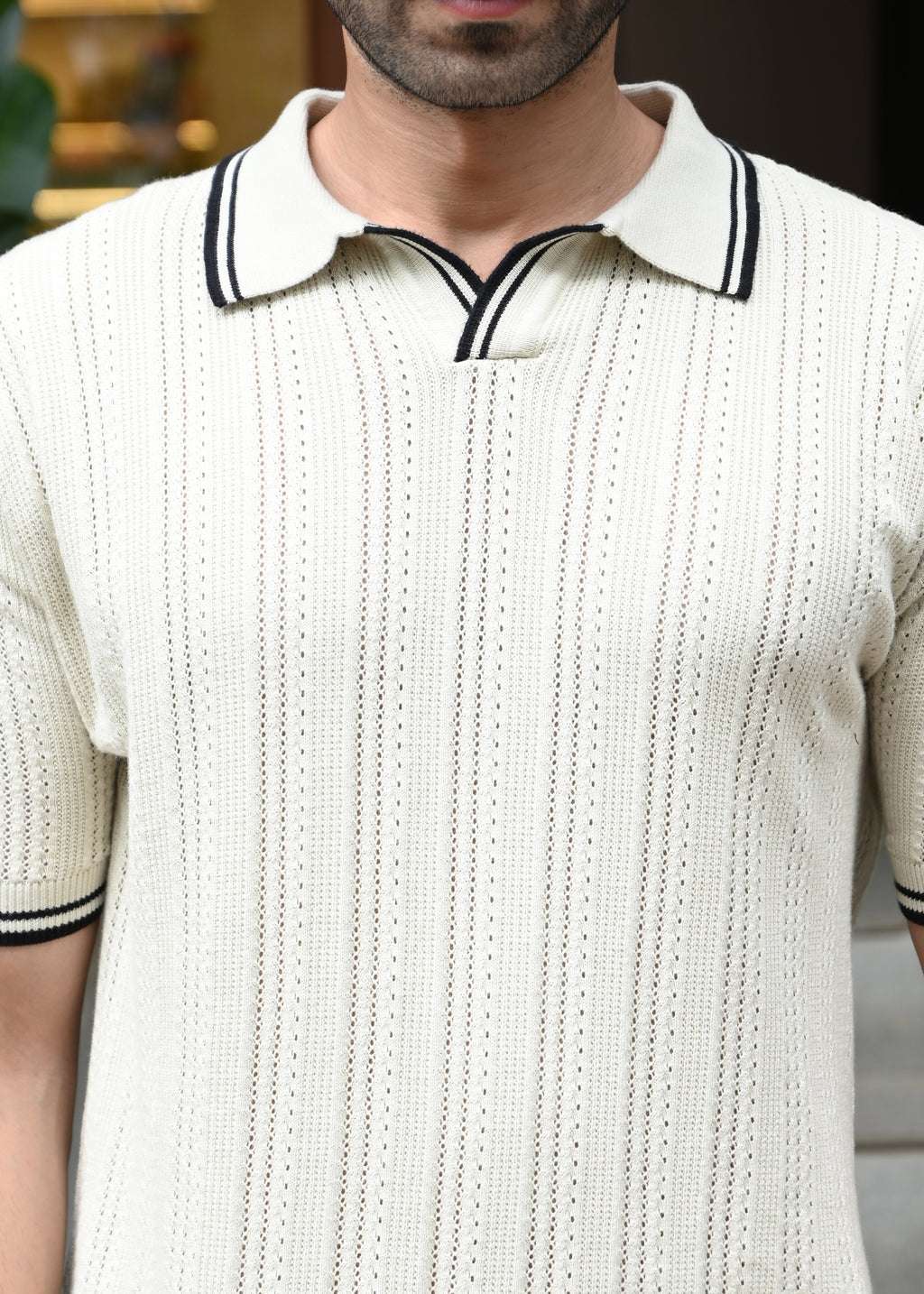 Textured Knit Polo T-Shirt - Beige - Snipes