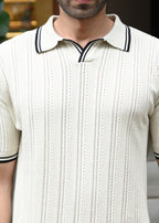 Textured Knit Polo T-Shirt - Beige - Snipes