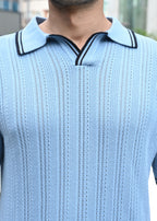 Textured Knit Polo T-Shirt - Blue - Snipes