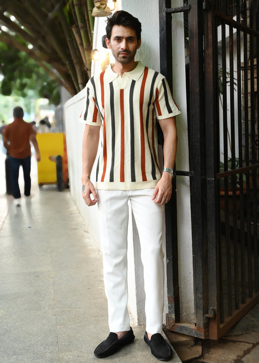 Men’s Striped Knitted Polo T-Shirt