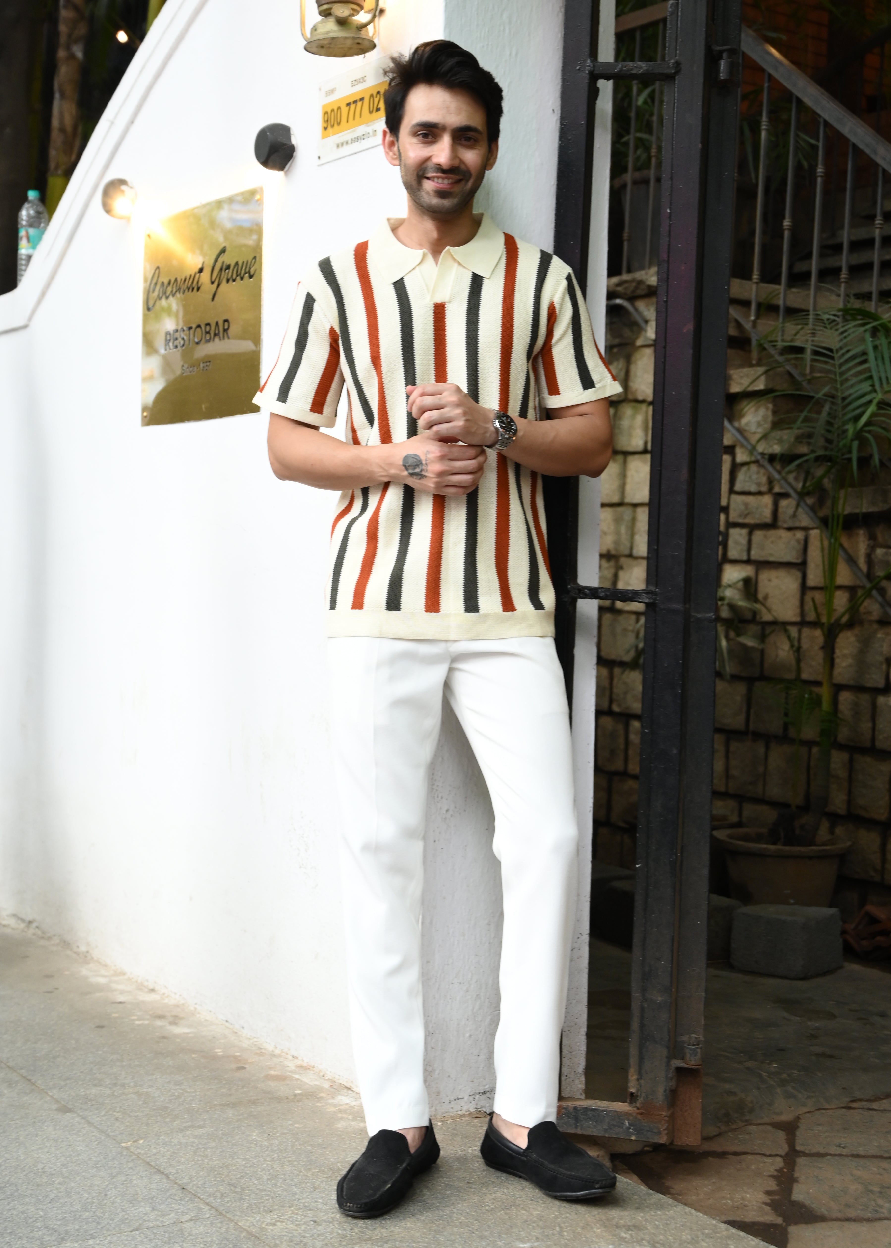 Men’s Striped Knitted Polo T-Shirt - Snipes