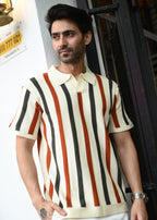 Men’s Striped Knitted Polo T-Shirt - Snipes
