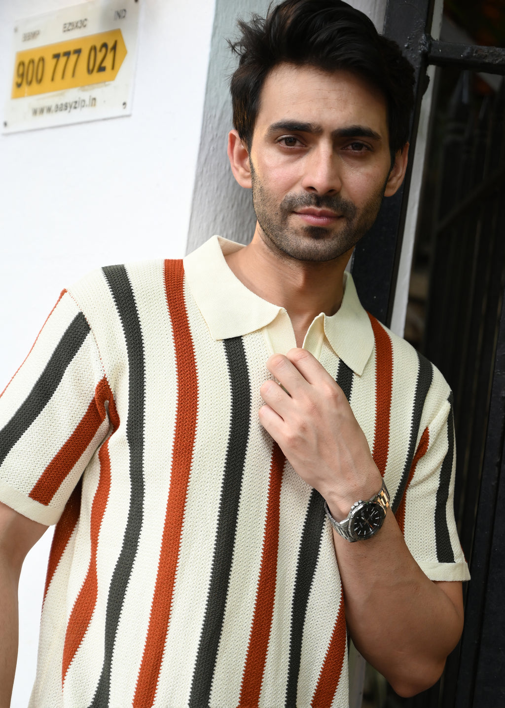 Men’s Striped Knitted Polo T-Shirt - Snipes